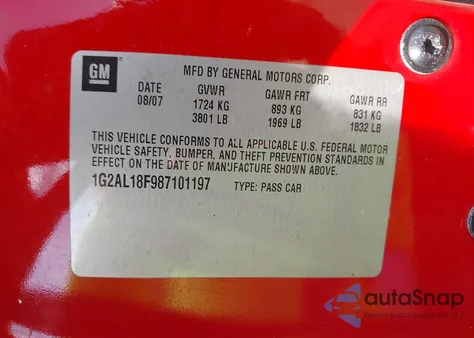 2008 Pontiac G5 z USA, uszkodzony, nr VIN 1G2AL18F987101197